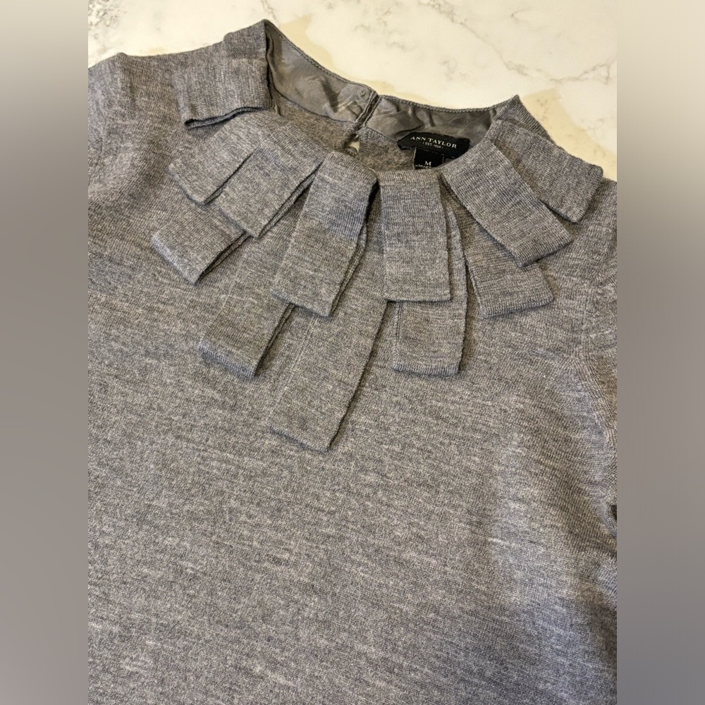 Ann Taylor Charcoal Gray Sweater with Detailing at Collar, size Medium
